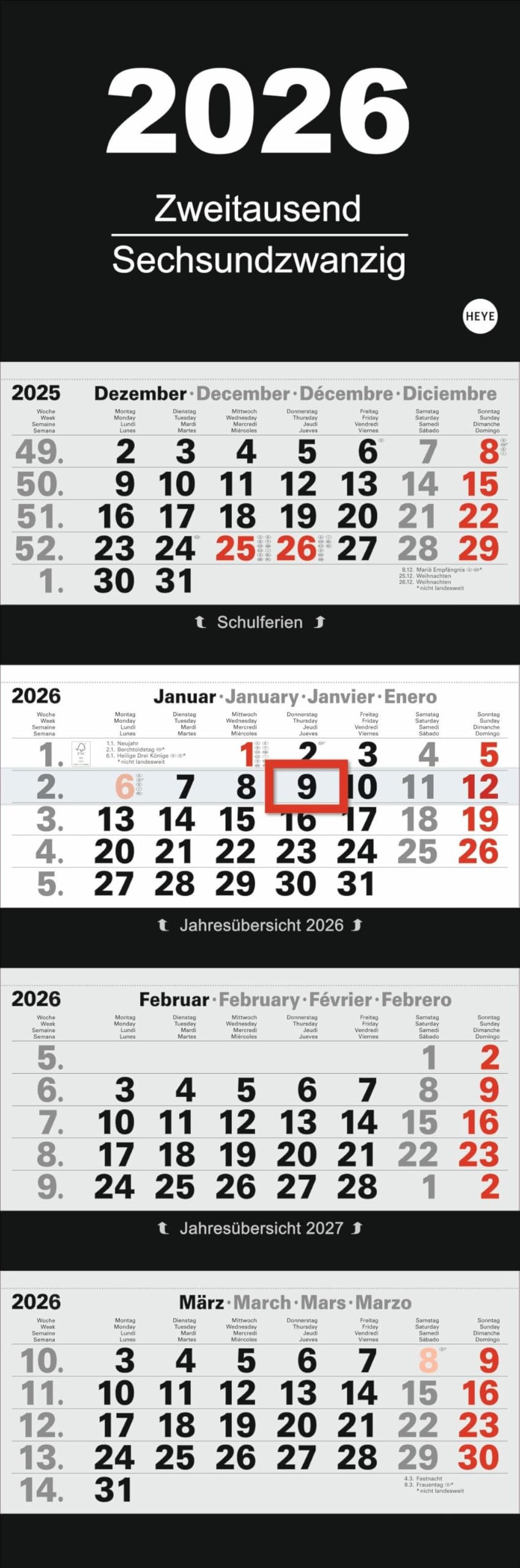 4-Monatsplaner 2026: Alle Termine im Blick: Der praktische Wandkalender für beste Übersicht in neutralem Design. Jeweils vier Monate auf einem Blatt. Hochformat 33 x 92 cm (Bürokalender Heye) Business, Finance & Career