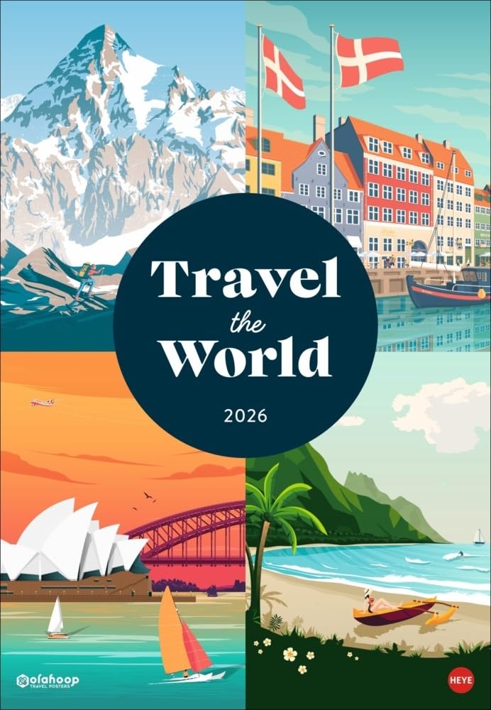 Travel the World Posterkalender 2026: Stylische Vintage-Plakate von traumhaften Reisezielen, für alle die das Fernweh juckt: Großer Wandkalender im Format 37 x 53,5 cm Film, Art & Culture