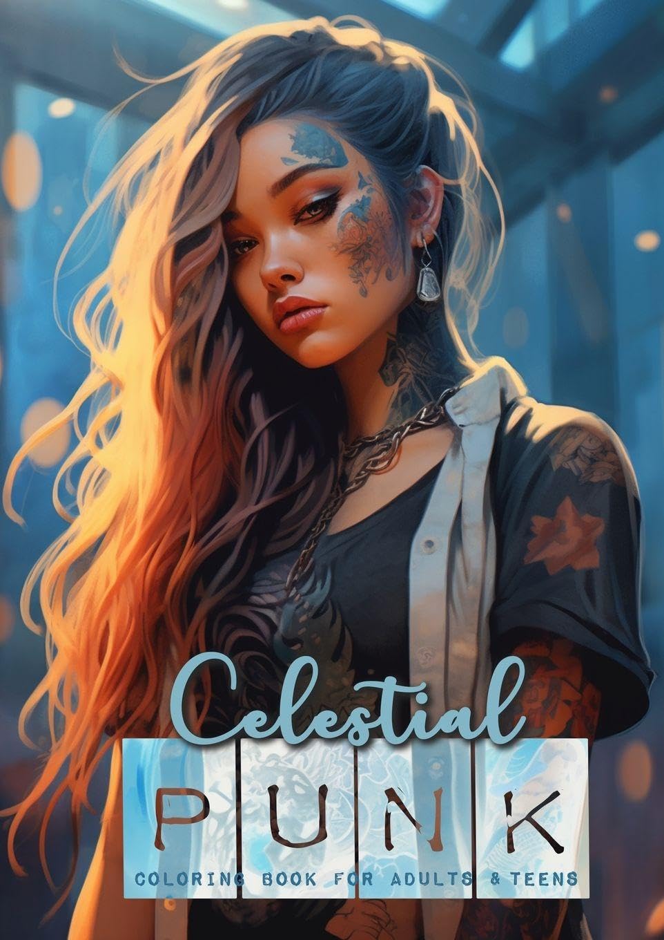 Celestial Punk coloring book for adults and teens Manga