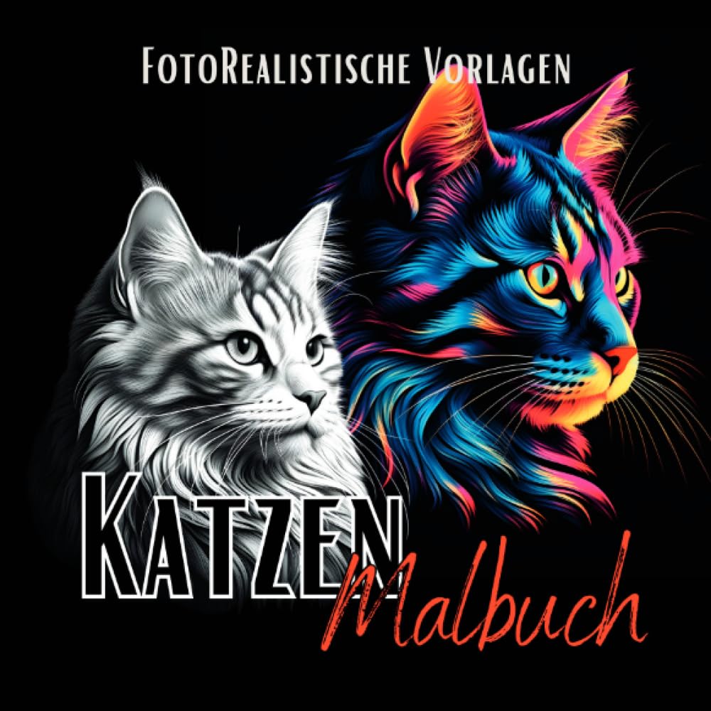 Katzen Malbuch „Fotorealistisch“.: Katzenmalbuch mit wunderschönen Vorlagen auf weißen & schwarzen Hintergründen. Malbuch Katzen. Schwarzes Malbuch.: ... Schwarzes Malbuch. (Black Midnight- Animals) Film, Art & Culture