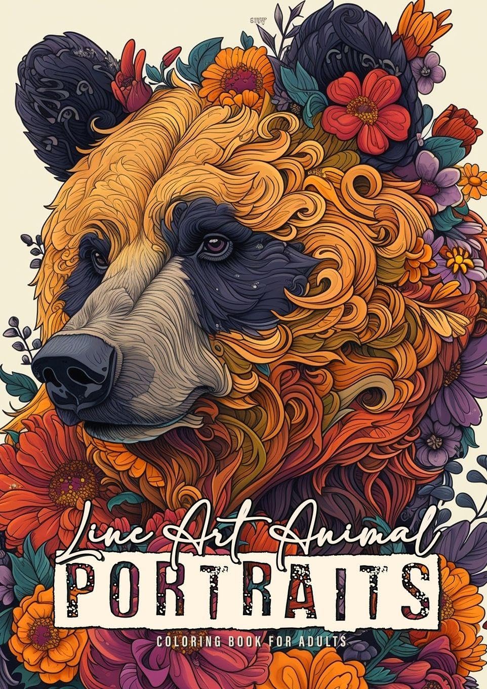 Line Art Animal Portraits Coloring Book for Adults Film, Art & Culture