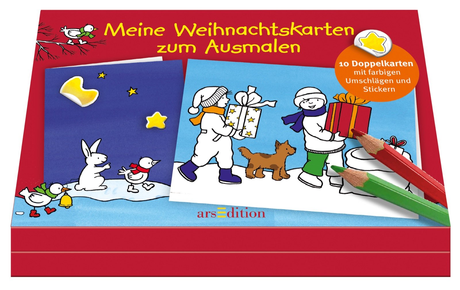 Weihnachtskarten zum Ausmalen: 10 Doppelkarten mit farbigen Umschlägen und Stickern Non-fiction