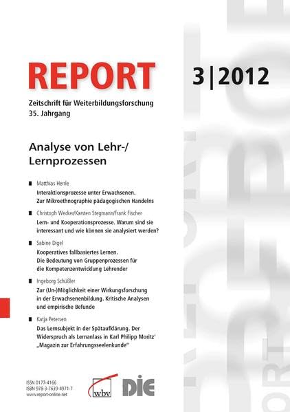 REPORT 03/2012 - Analyse von Lehr-/Lernprozessen: Zeitschrift für Weiterbildungsforschung Business, Finance & Career