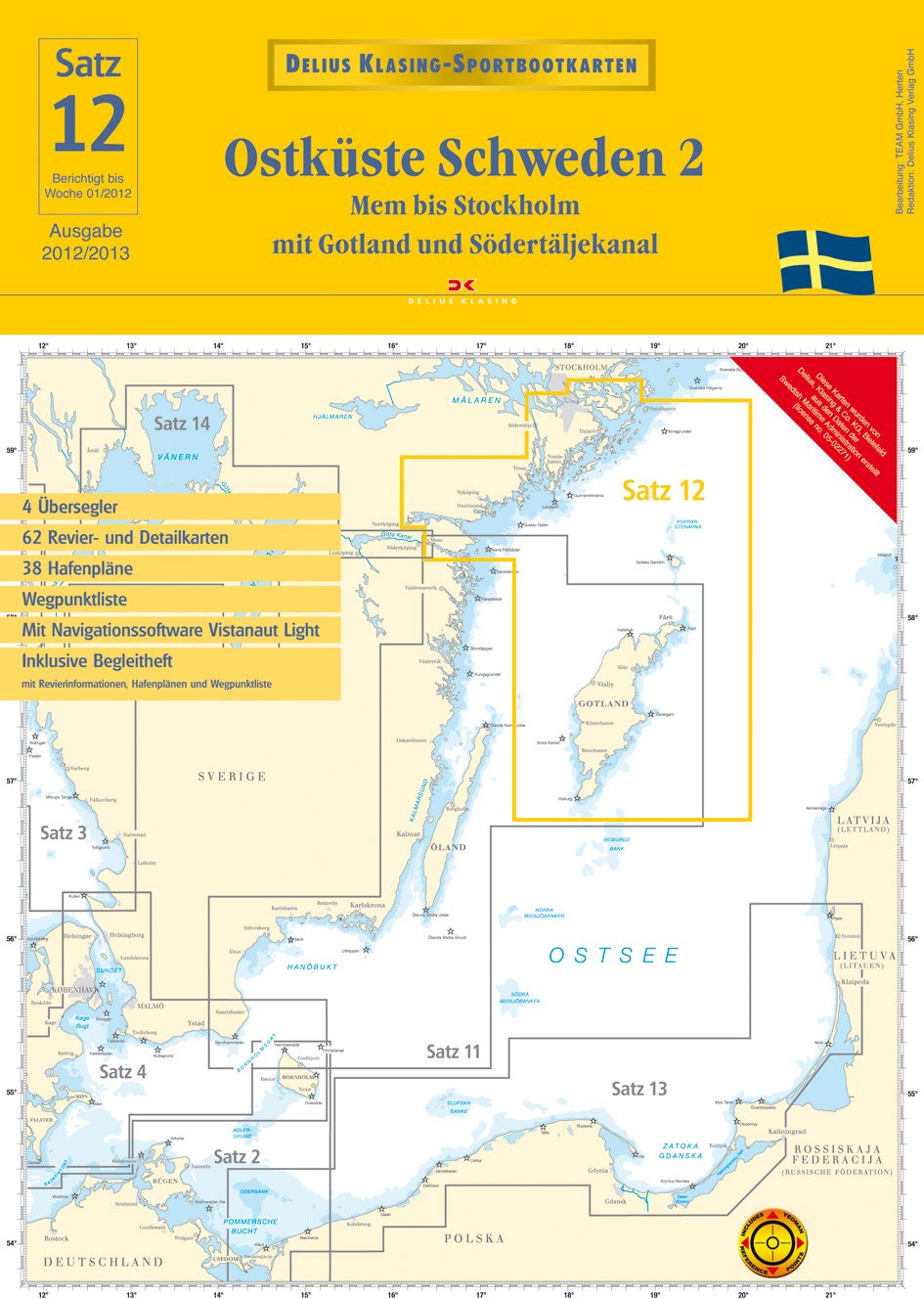 Satz 12: Ostküste Schweden 2 (berichtigt bis 2013): Mem bis Stockholm mit Gotland und Södertäljekanal: Mem bis Stockholm mit Gotland und ... Detailkarten, 36 Hafenpläne, Wegpunktliste Maps & Plans