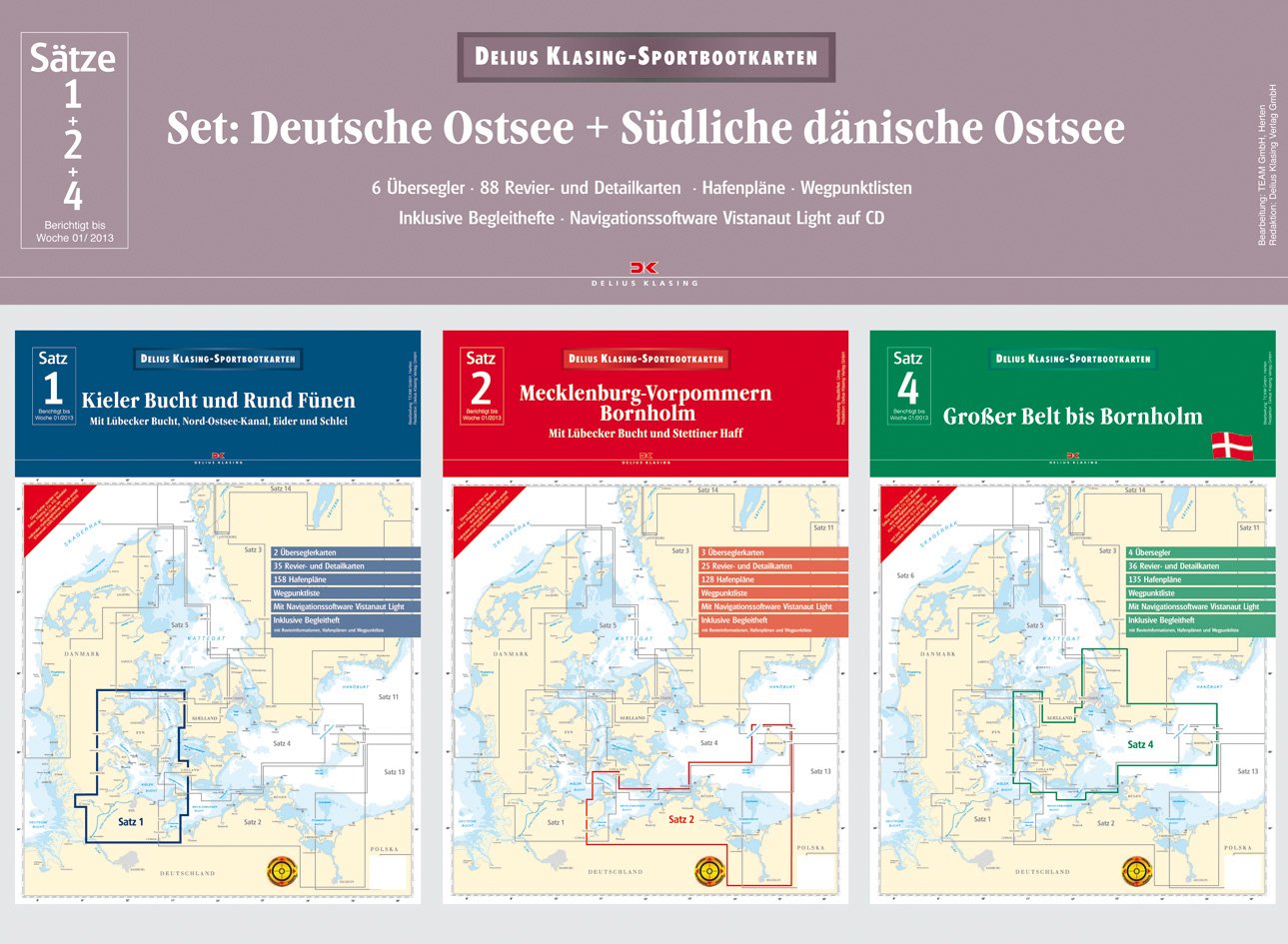Set: Deutsche Ostsee + Südliche dänische Ostsee (Ausgabe 2013): Satz 1+2+4: Kieler Bucht und Rund Fünen; Mecklenburg-Vorpommern, Bornholm; Großer Belt bis Bornholm Maps & Plans