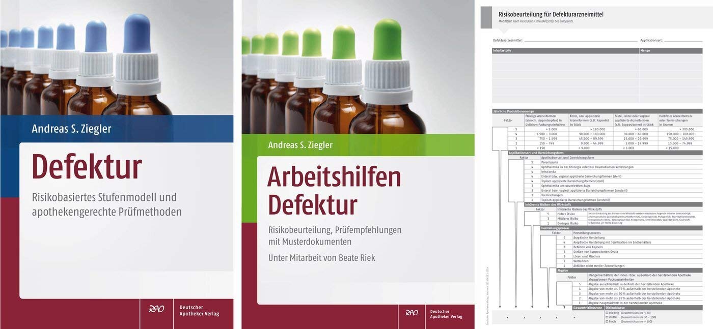 Defektur und Arbeitshilfen Defektur mit Risikobeurteilungs-Block Medicine