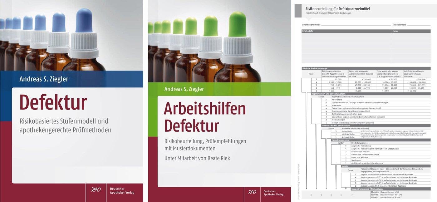 Defektur und Arbeitshilfen Defektur mit Risikobeurteilungs-Block Medicine
