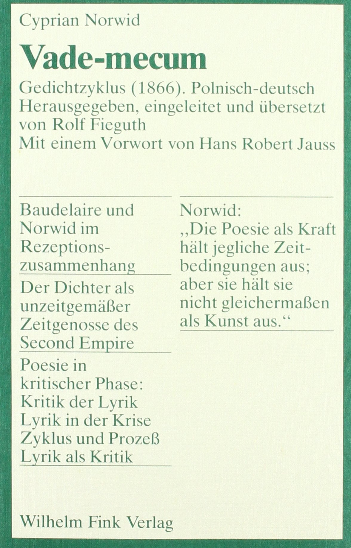 Vade-mecum: Gedichtzyklus (1866). Polnisch/Deutsch (Theorie und Geschichte der Literatur und der Schönen Künste) Contemporary literature Books