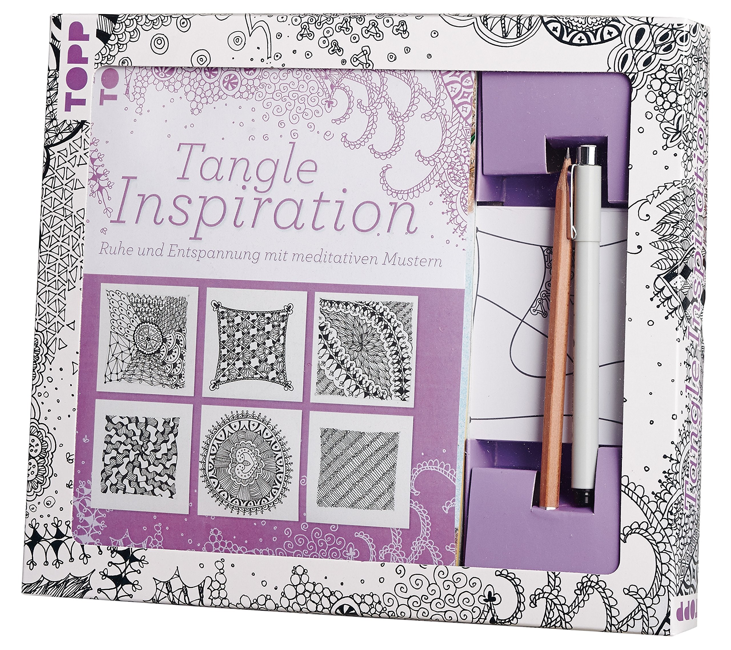 Kreativ-Set Tangle Inspiration: Buch mit Grundanleitung und Motivanleitungen und 50 Kärtchen (15 angetangelt/ 35 leer), Fineliner und Bleistift (Buch plus Material) Hobbies & Crafts