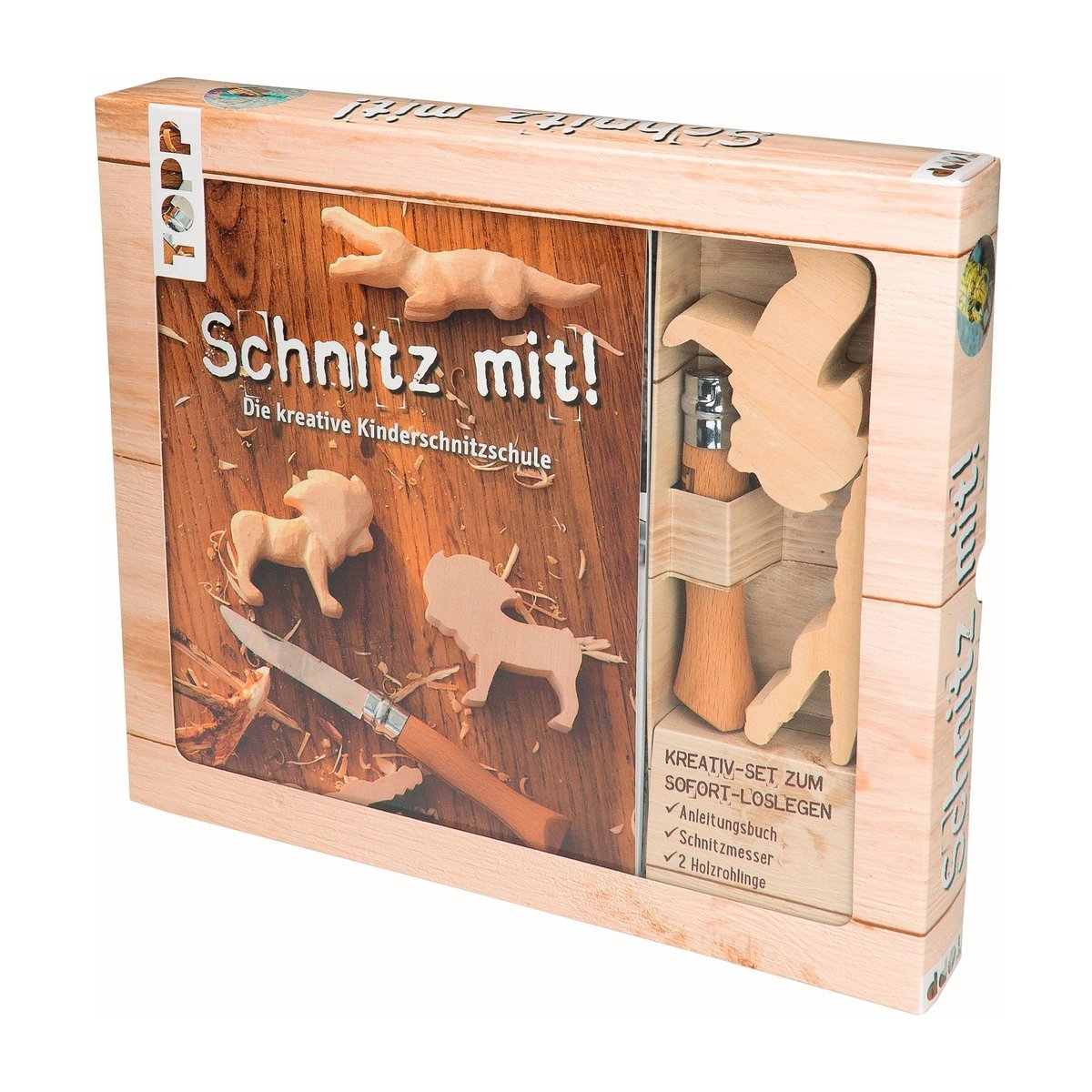 Kreativset Schnitz mit!: Buch mit Grundleitungen und Schnitzideen, Kinder-Schnitzmesser und 2 Holzrohlingen (Buch plus Material) Hobbies & Crafts