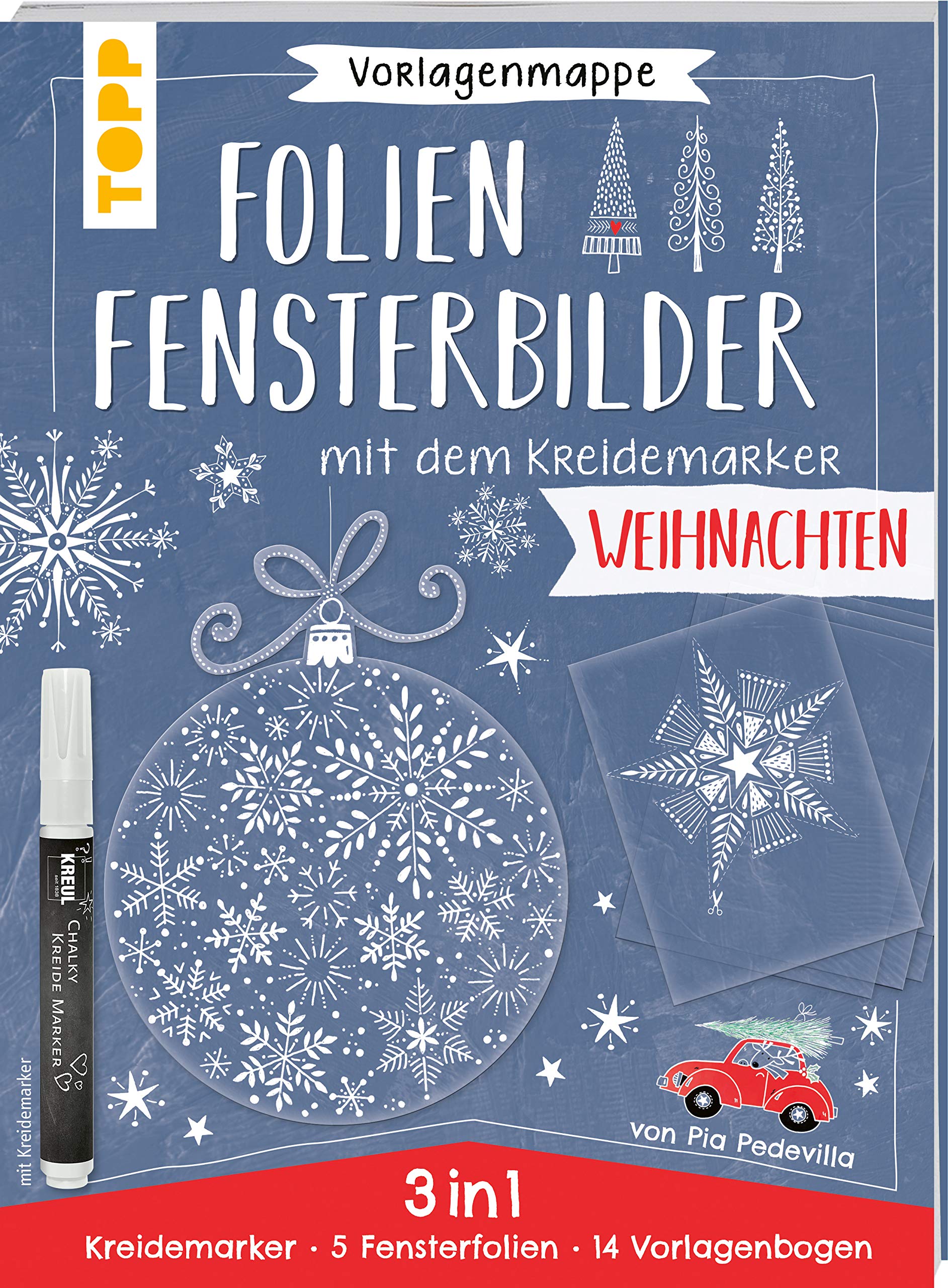 Vorlagenmappe Folien-Fensterbilder mit dem Kreidemarker - Weihnachtszauber. inkl. 5 Fensterfolien zum Bemalen und Ausschneiden und Original Kreidemarker von Kreul Film, Art & Culture