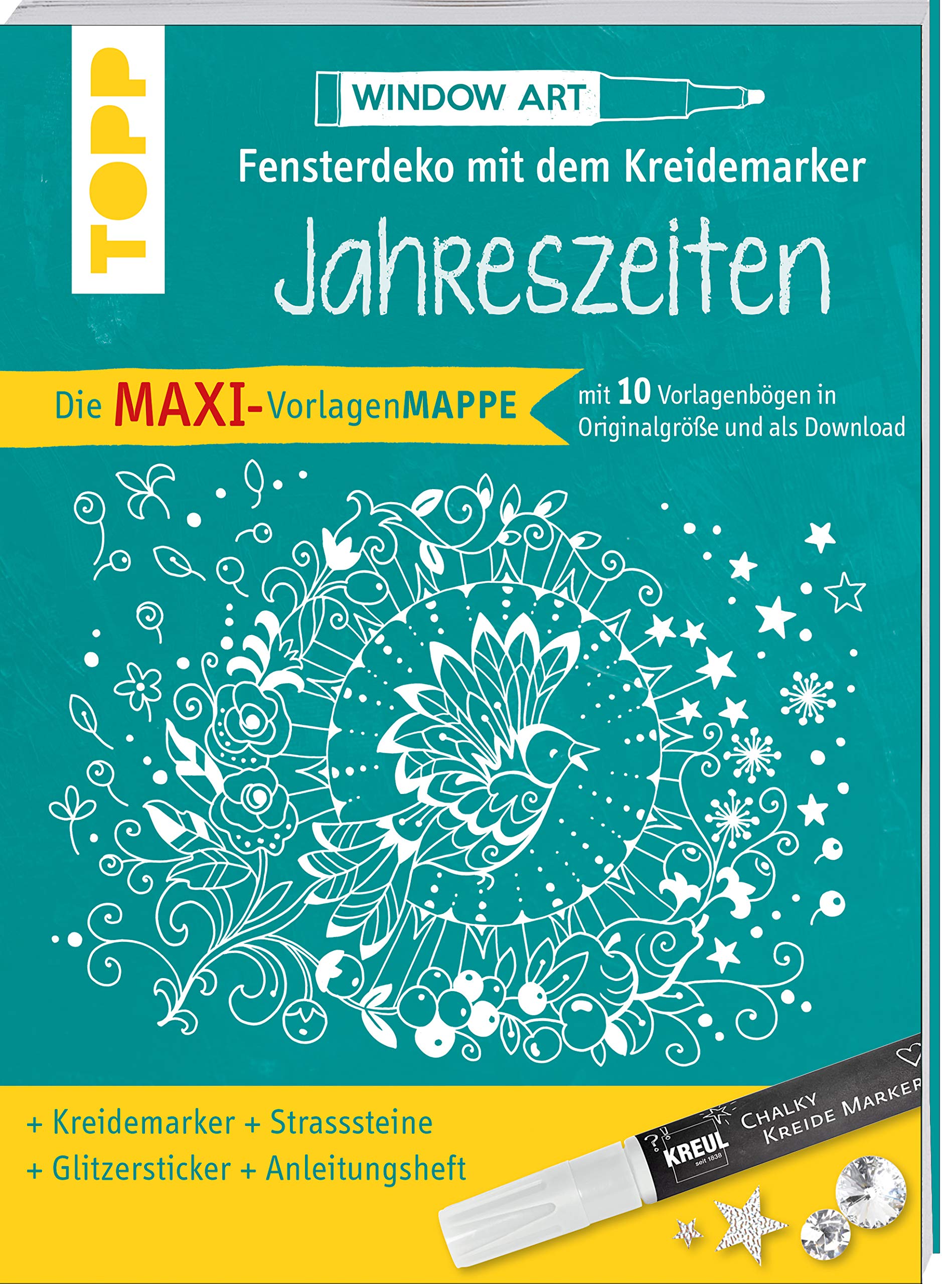 Maxi-Vorlagenmappe Fensterdeko mit dem Kreidemarker - Jahreszeiten. Inkl. Original Kreul-Kreidemarker, Sticker und Glitzer-Steinchen Film, Art & Culture