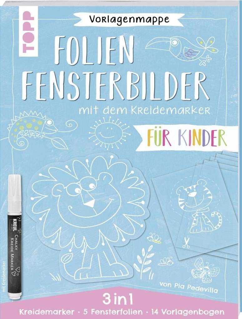 Vorlagenmappe 3 in 1 - Folien-Fensterbilder mit dem Kreidemarker - Für Kinder. Inkl. 5 Fensterfolien zum Bemalen und Ausschneiden und Original Kreidemarker von Kreul. Leisure, Home & Garden