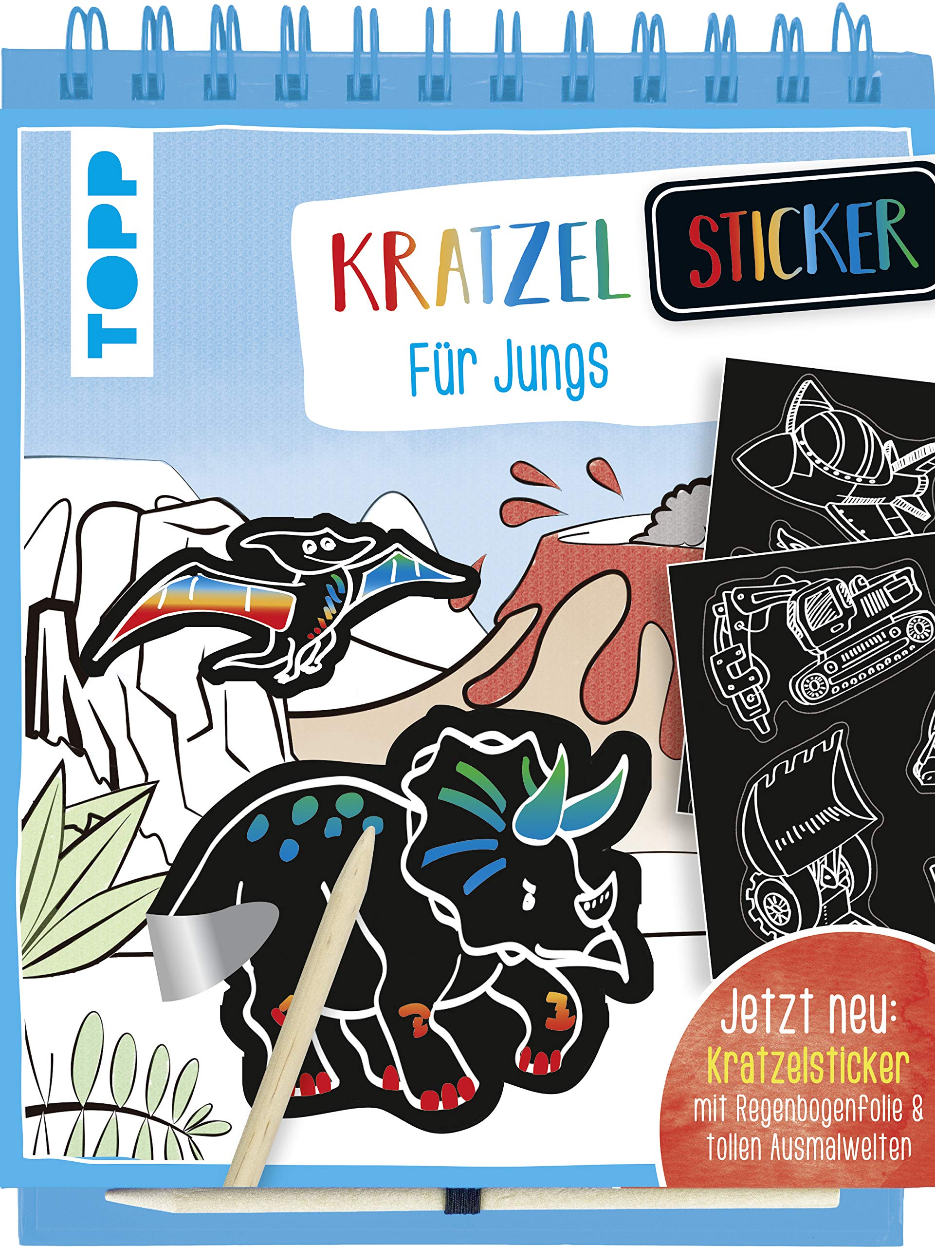 Kratzel-Stickerbuch für Jungs: Kratzelbuch mit über 60 Stickern zum Kratzeln, 20 Ausmalseiten und Holz-Kratzstift. (Kratzelbücher) Tiptoi & Games