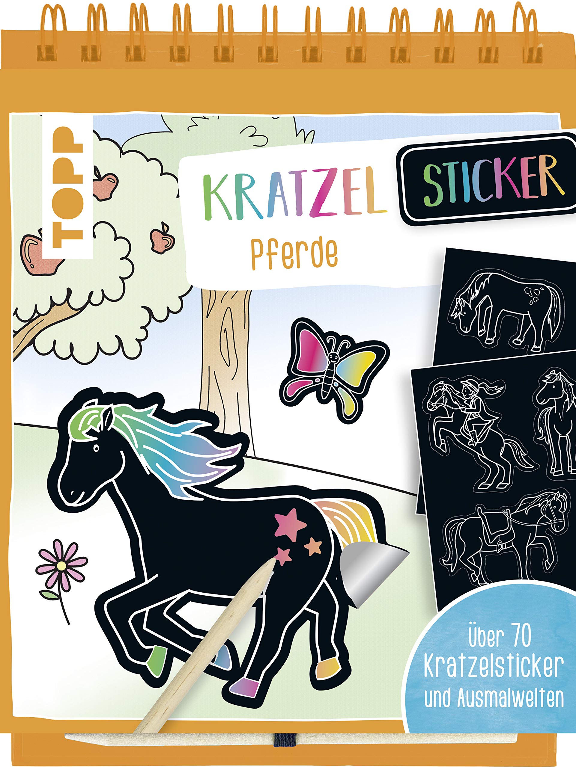 Kratzel-Stickerbuch Pferde: Kratzelbuch mit über 70 Stickern zum Kratzeln, 32 Ausmalseiten und Holz-Kratzstift (Kratzelbücher) Hobbies & Crafts
