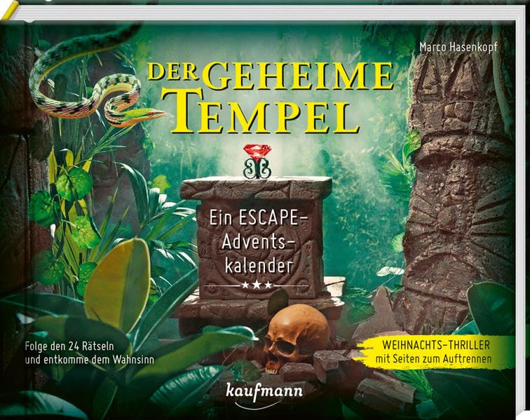 Der geheime Tempel - Ein Escape-Adventskalender: Folge den 24 Rätseln und entkomme dem Wahnsinn (Escape-Adventskalender: Weihnachts-Thriller mit Seiten zum Auftrennen) Action & Adventure