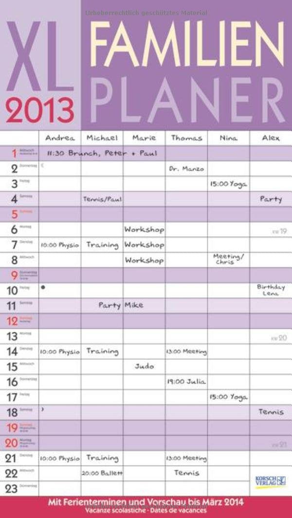 XL Familienplaner 2013: Familientimer mit Ferienterminen und Vorschau bis März 2014 Books