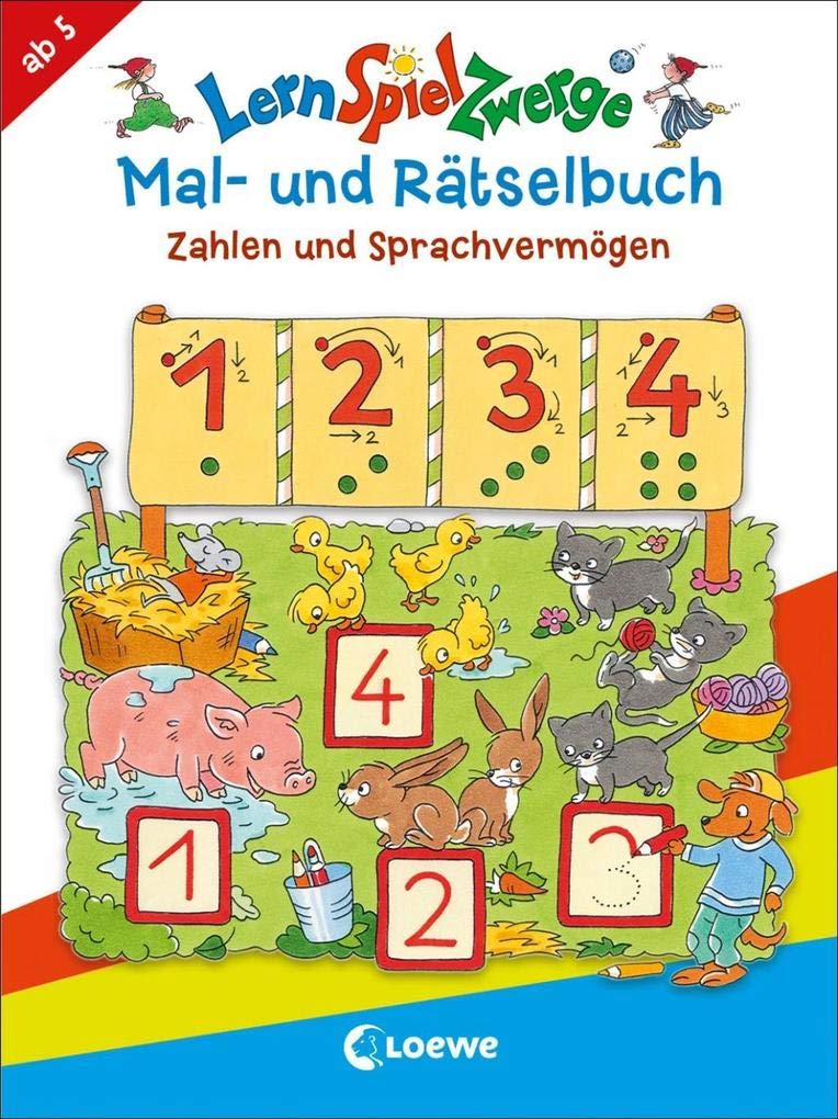 LernSpielZwerge - Mal- und Rätselbuch - Zahlen und Sprachvermögen: Rätselblock zum Deutsch und Mathe lernen für Kinder ab 5 Jahre Books