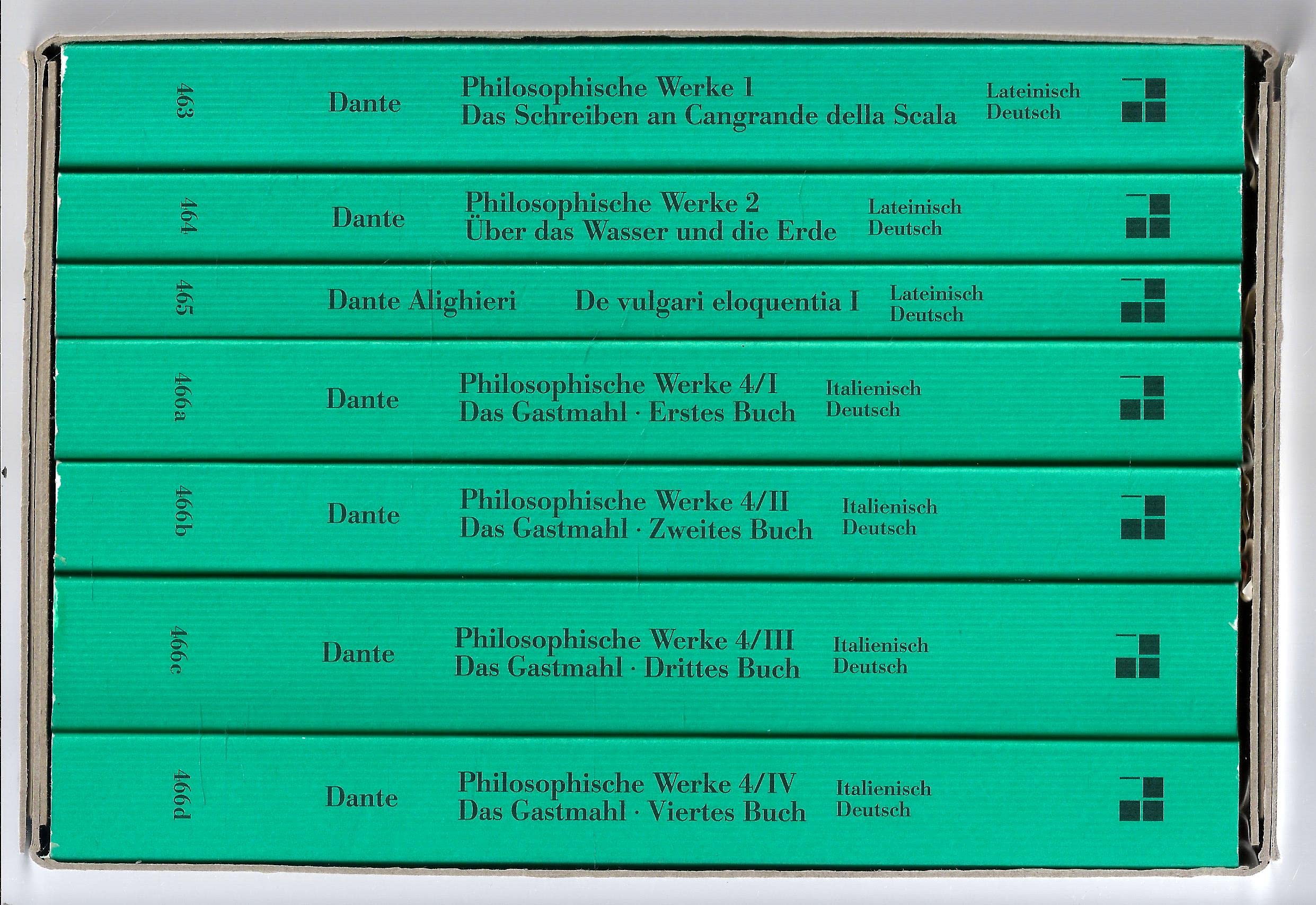 Philosophische Schriften in sieben Bänden: Das Schreiben an Cangrande della Scala; Über das Wasser und die Erde; De vulgari eloquentia; Das Gastmahl, ... Viertes Buch. Latein.-Dtsch.; Italien.-dtsch. Philosophy