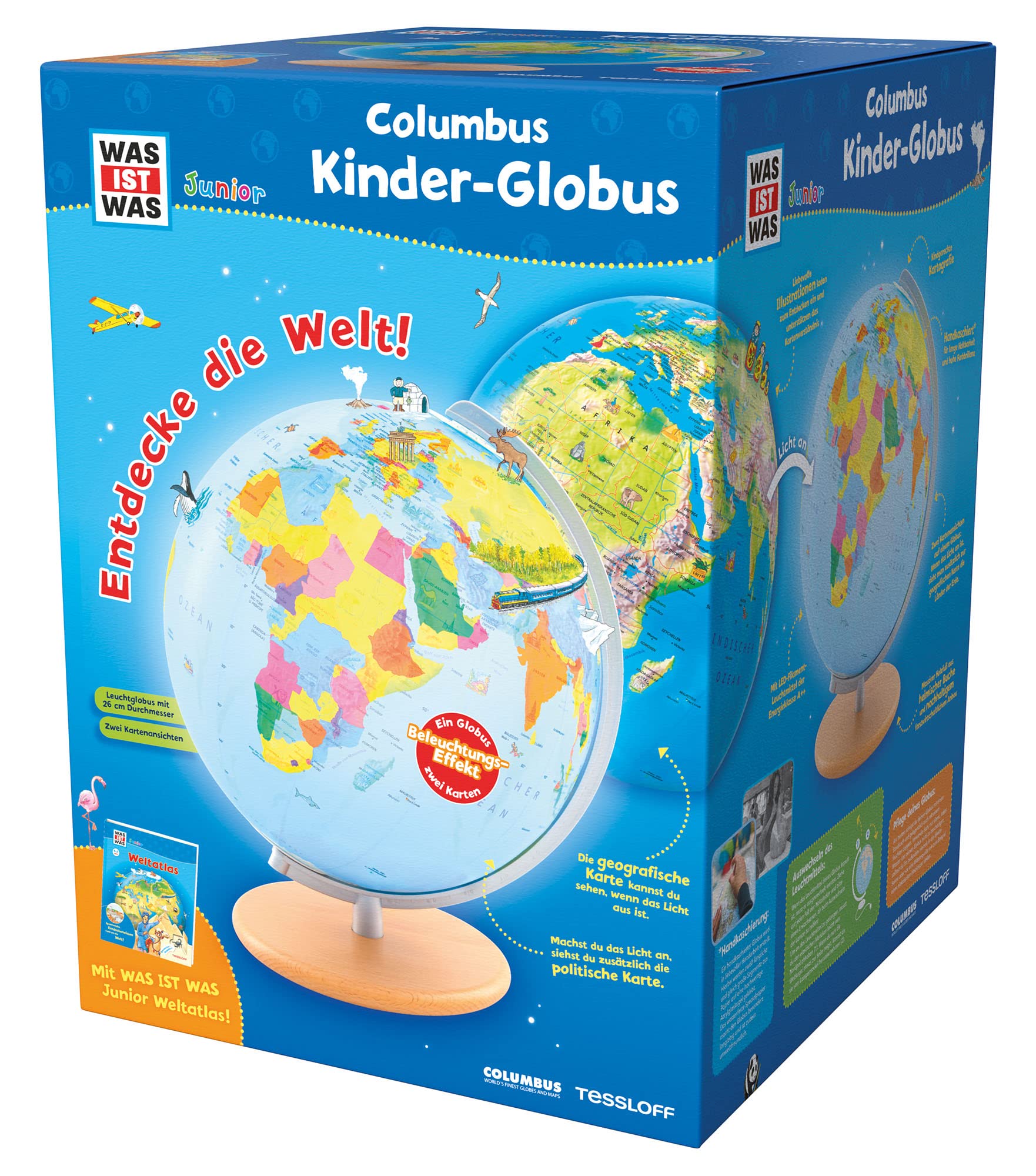WAS IST WAS Junior Columbus Kinder-Globus: Leuchtglobus, Durchmesser 26 cm, Extra: mit Weltatlas (WAS IST WAS Junior Edition) Garden & Plants