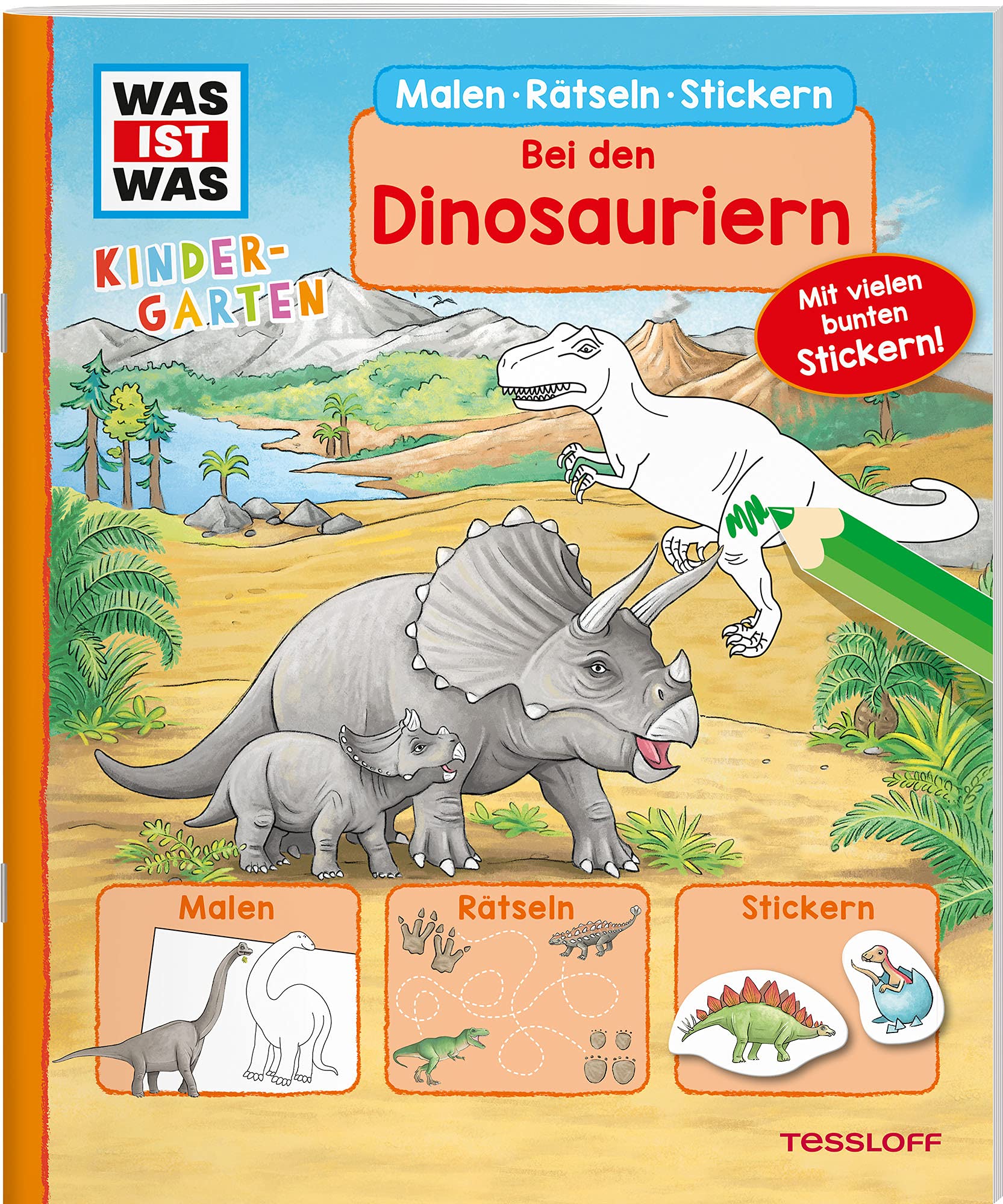 WAS IST WAS Kindergarten Malen Rätseln Stickern Bei den Dinosauriern. Tiptoi & Games