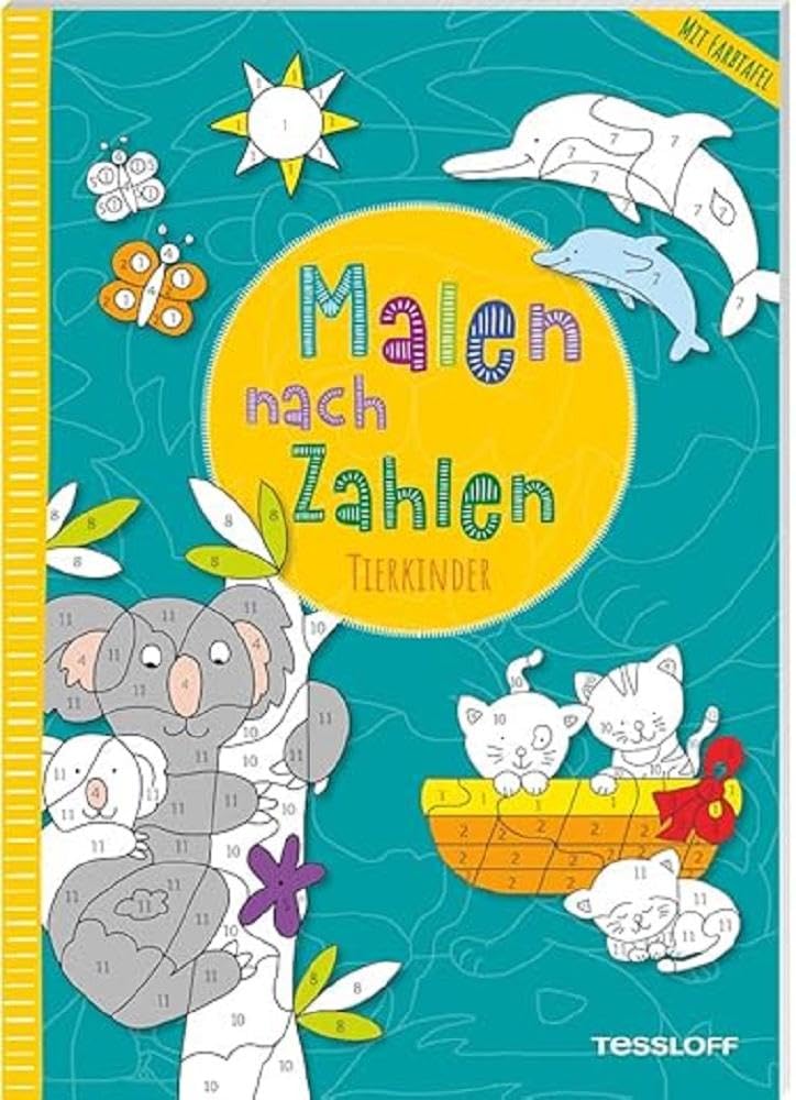 Malen nach Zahlen. Tierkinder | 24 Motive zum Ausmalen | Mit ausklappbarer Farbkarte | Für Kinder ab 4 Jahren: Mit ausklappbarer Farbtafel Non-fiction