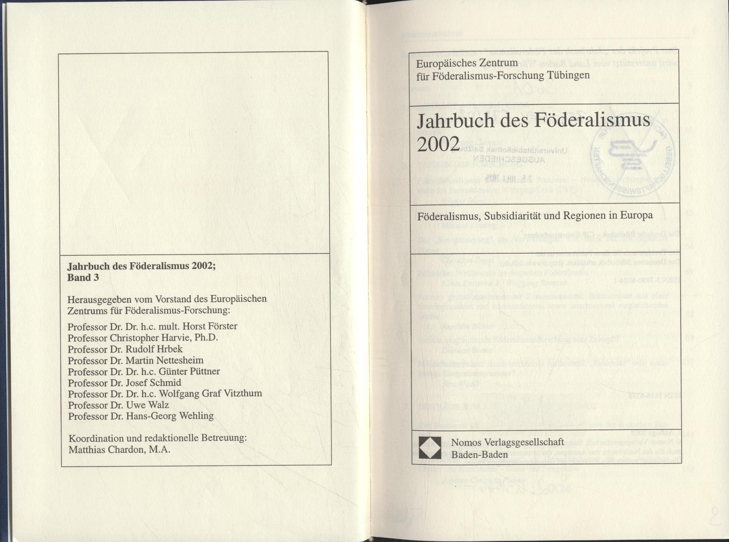Jahrbuch des Föderalismus 2002: Föderalismus, Subsidiarität und Regionen in Europa Law