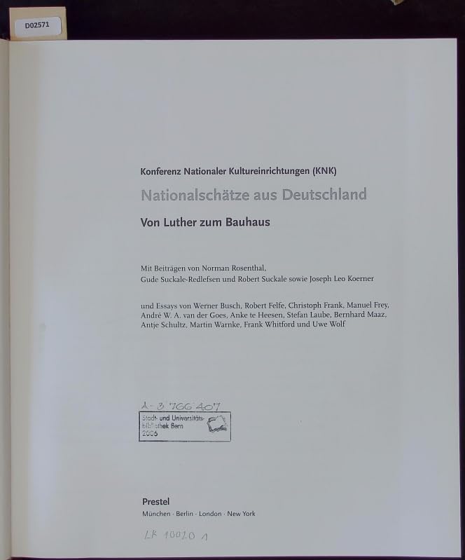 NATIONALSCHATZE AUS DEUTSCHLAND: VON LUTHER ZUM BAUHAUS (National Treasures of Germany: from Luther to Bauhaus) - INCLUDES CD-ROM, Reference Books