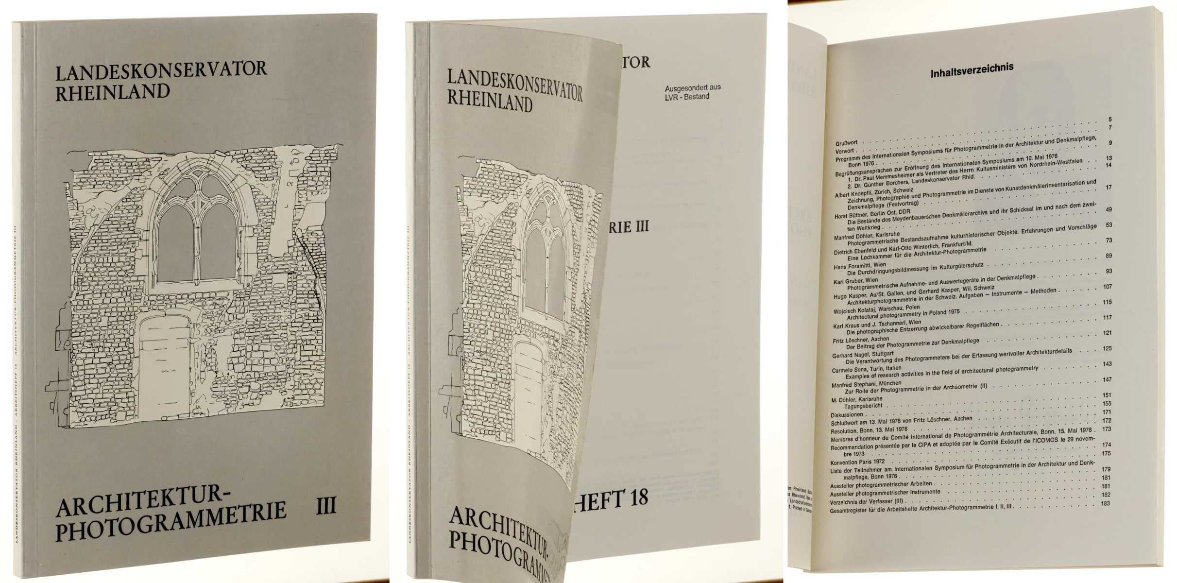 Architektur-Photogrammetrie III (Landeskonservator Rheinland. Vorträge 2. Arbeitsheft 18) Books