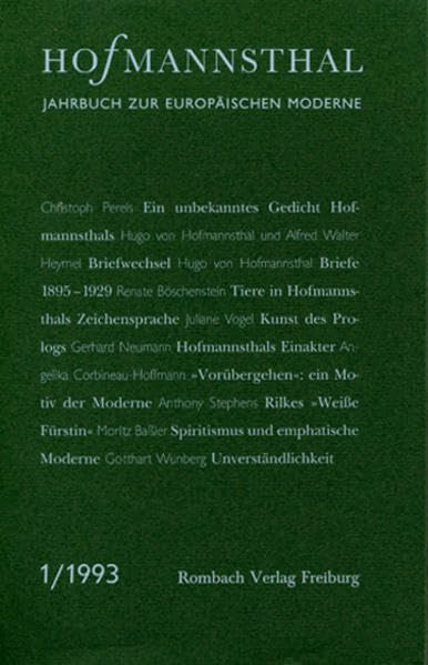 Hofmannsthal-Jahrbuch. Jahrbuch zur europäischen Moderne: Hofmannsthal-Jahrbuch, Bd.1, 1993: Band 1/1993 Contemporary literature