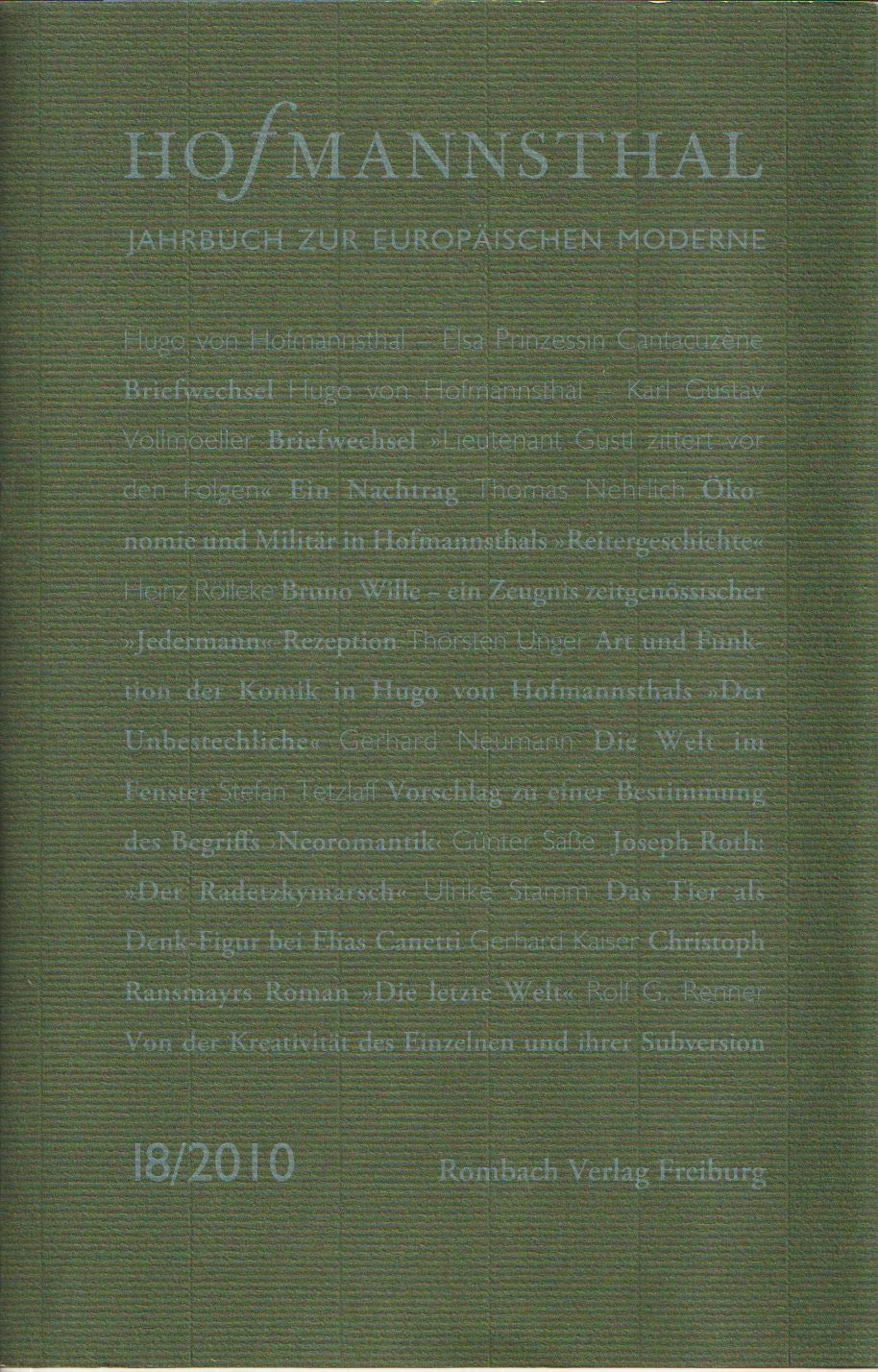 Hofmannsthal Jahrbuch zur Europäischen Moderne - Band 18/2010 Contemporary literature