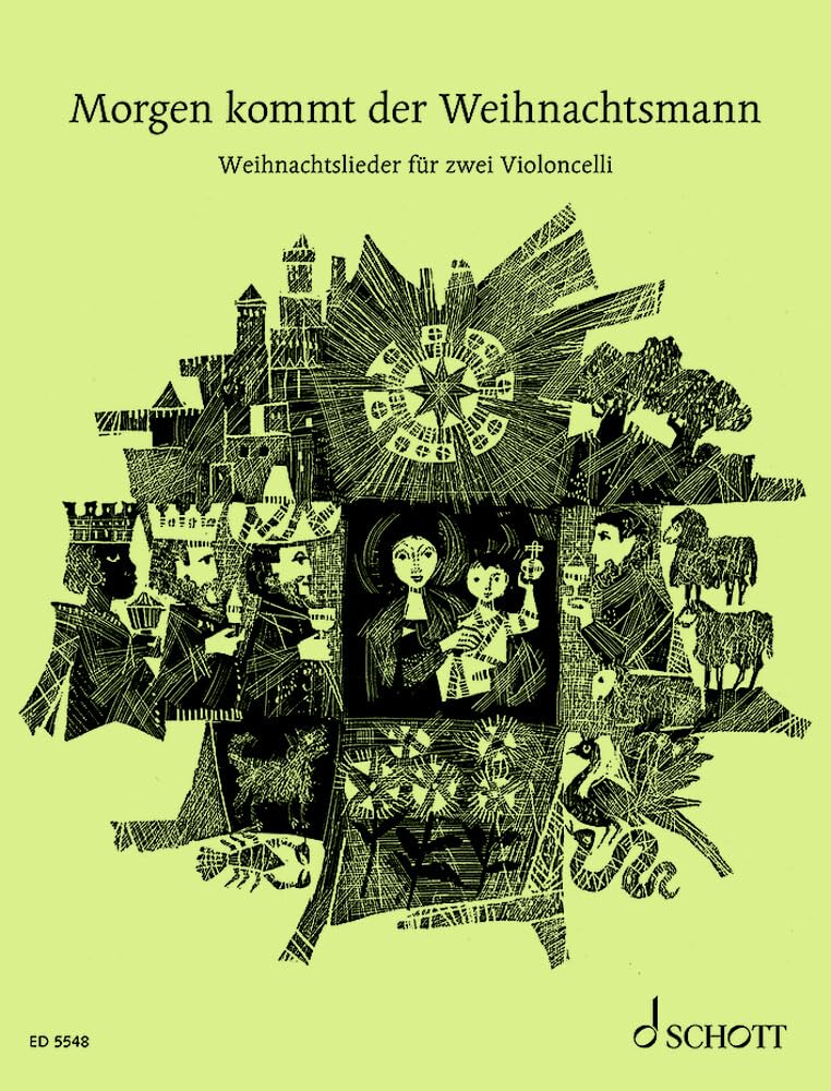 Morgen kommt der Weihnachtsmann: 33 beliebte Weihnachtslieder. 2 Violoncelli, Gitarre ad libitum. Spielpartitur. Sheet Music