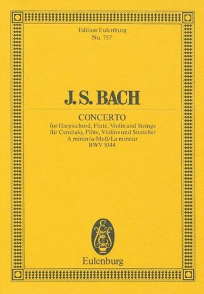 Triple Concerto la mineur: BWV 1044. harpsichord, flute, violin and strings. Partition d'étude. book