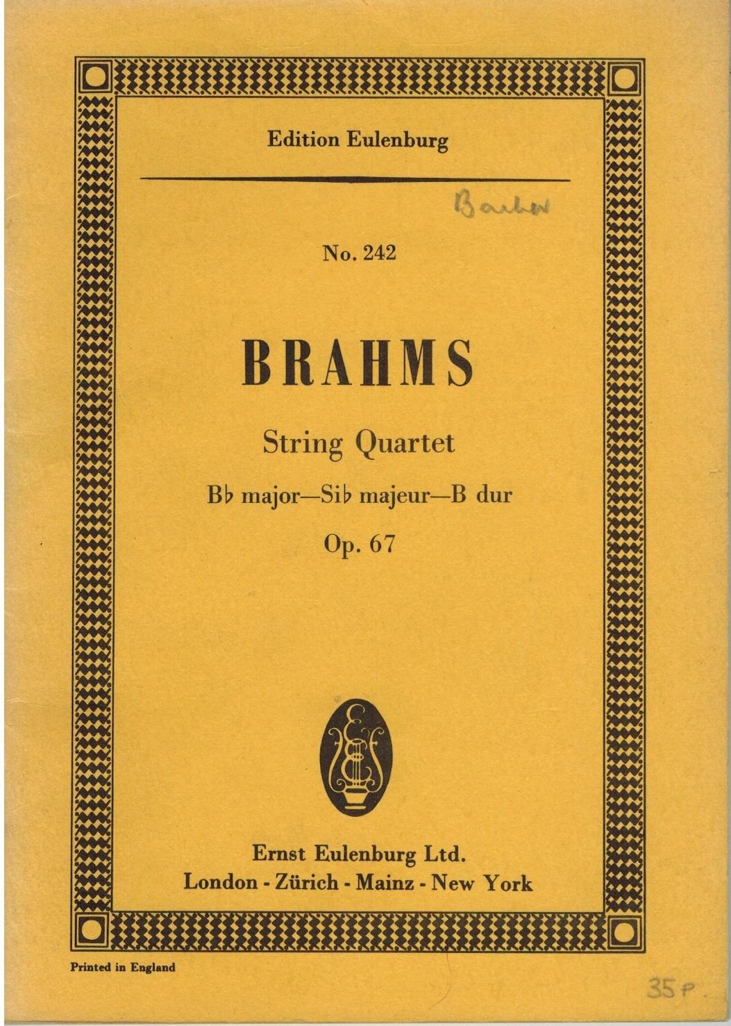 Streichquartett B-Dur: op. 67. Streichquartett. Studienpartitur. (Eulenburg Studienpartituren) Arts & Music