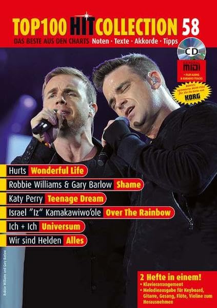 Top 100 Hit Collection 58: 6 Chart-Hits: Over The Rainbow - Wonderful Life - Shame - Teenage Dream - Universum - Alles. Noten für Klavier und Keyboard. Mit MIDI-, Playalong- und Karaoke-CD Sheet Music