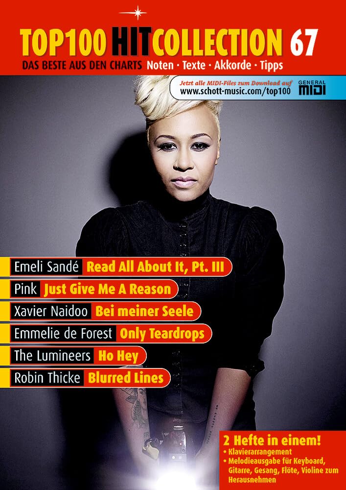 Top 100 Hit Collection 67: 6 Chart Hits: Blurred Lines - Ho Hey - Bei meiner Seele - Read All About It, Pt. III - Give Me A Reason - Only Teardrops. ... Band 67. Klavier / Keyboard. (Music Factory) Sheet Music