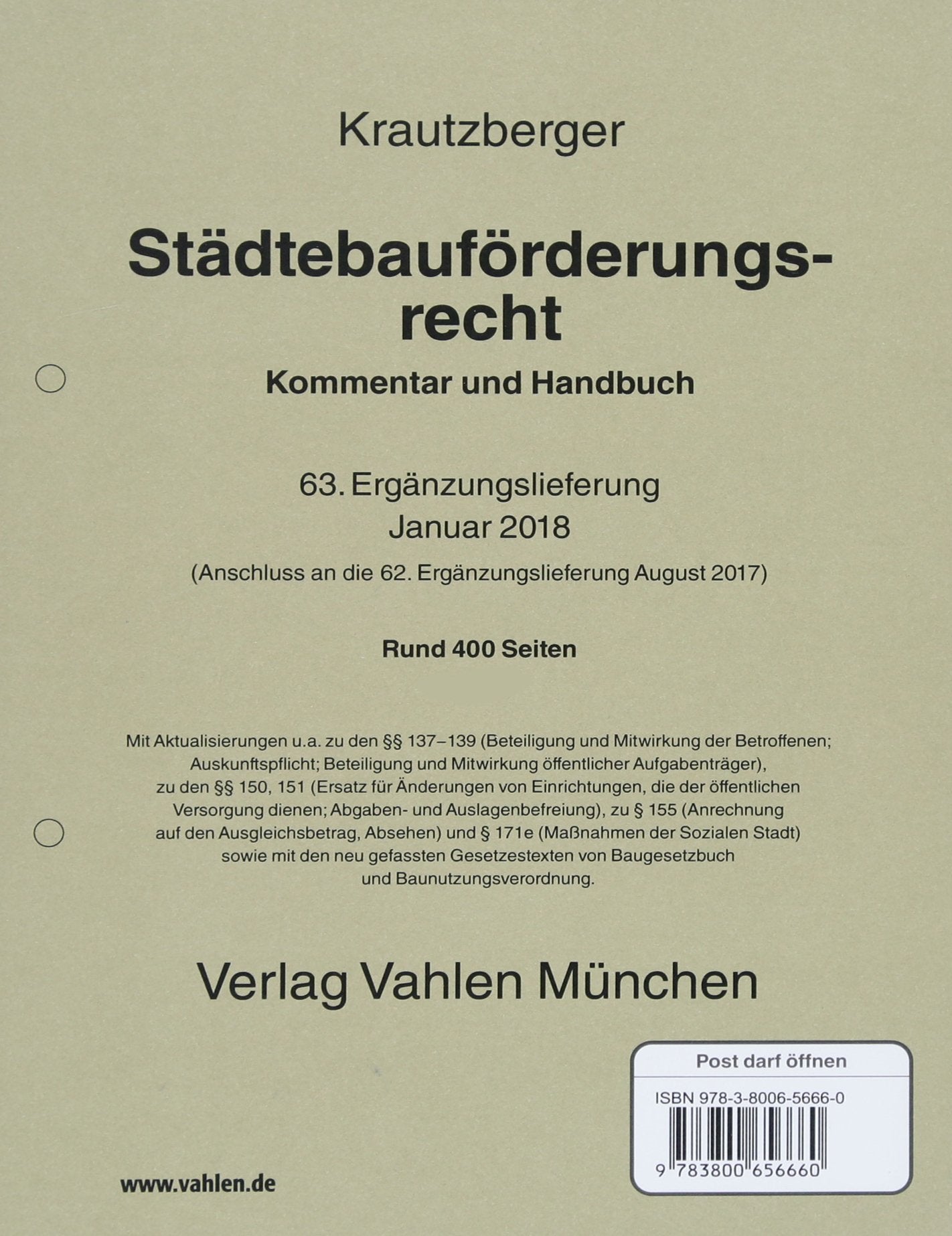 Städtebauförderungsrecht 63. Ergänzungslieferung: Rechtsstand: Januar 2018 Books