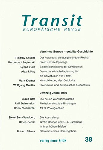Transit 38: Vereintes Europa - geteilte Geschichte / Zwanzig Jahre 1989 Books