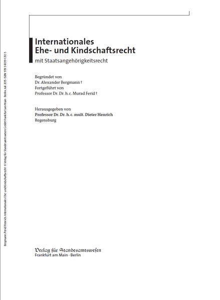 Internationales Ehe- und Kindschaftsrecht: 209. Lieferung Law