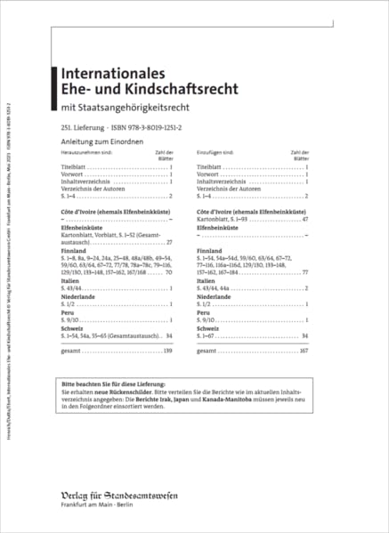 Internationales Ehe- und Kindschaftsrecht mit Staatsangehörigkeitsrecht: 251. Lieferung Law