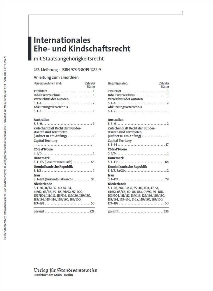 Internationales Ehe- und Kindschaftsrecht mit Staatsangehörigkeitsrecht: 252. Lieferung Law