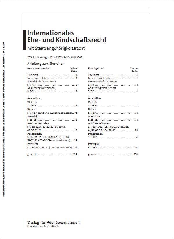 Internationales Ehe- und Kindschaftsrecht mit Staatsangehörigkeitsrecht: 255. Lieferung Law