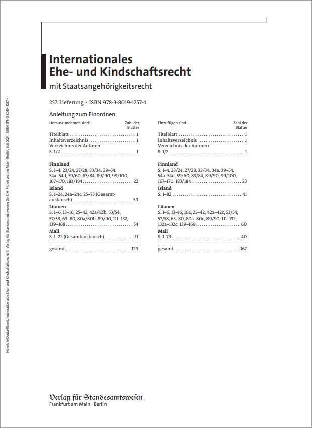 Internationales Ehe- und Kindschaftsrecht mit Staatsangehörigkeitsrecht: 258. Lieferung Law
