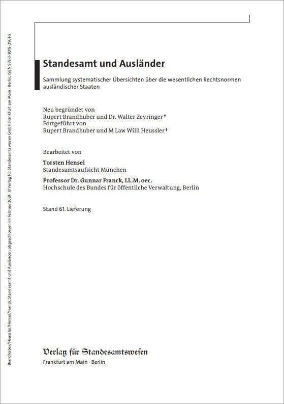 Standesamt und Ausländer: 61. Lieferung Law