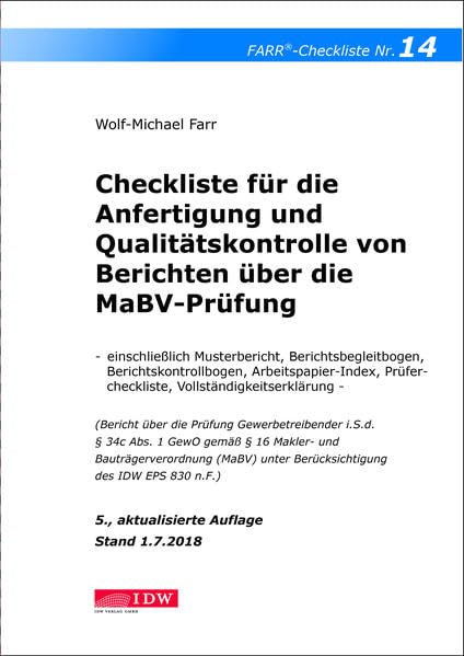 Checkliste 14 für die Anfertigung und Qualitätskontrolle von Berichten über die MaBV-Prüfung Law
