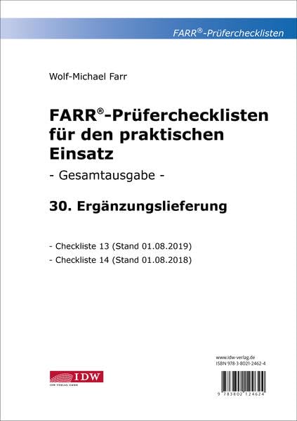 Farr, Prüfercheckl. 30. Erg.Lief. z. Grundwerk: 30. Ergänzungslieferung August 2019 zum Grundwerk book