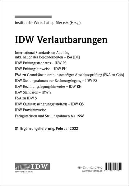 IDW, 81. Erg.-Lief. IDW Verlautbarungen Februar 2022: 81. Ergänzungslieferung Februar 2022 Business, Finance & Career