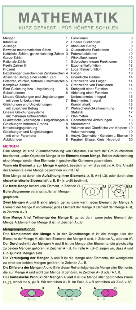 Mathematik: Kurz gefasst - Für höhere Schulen. Study Guides