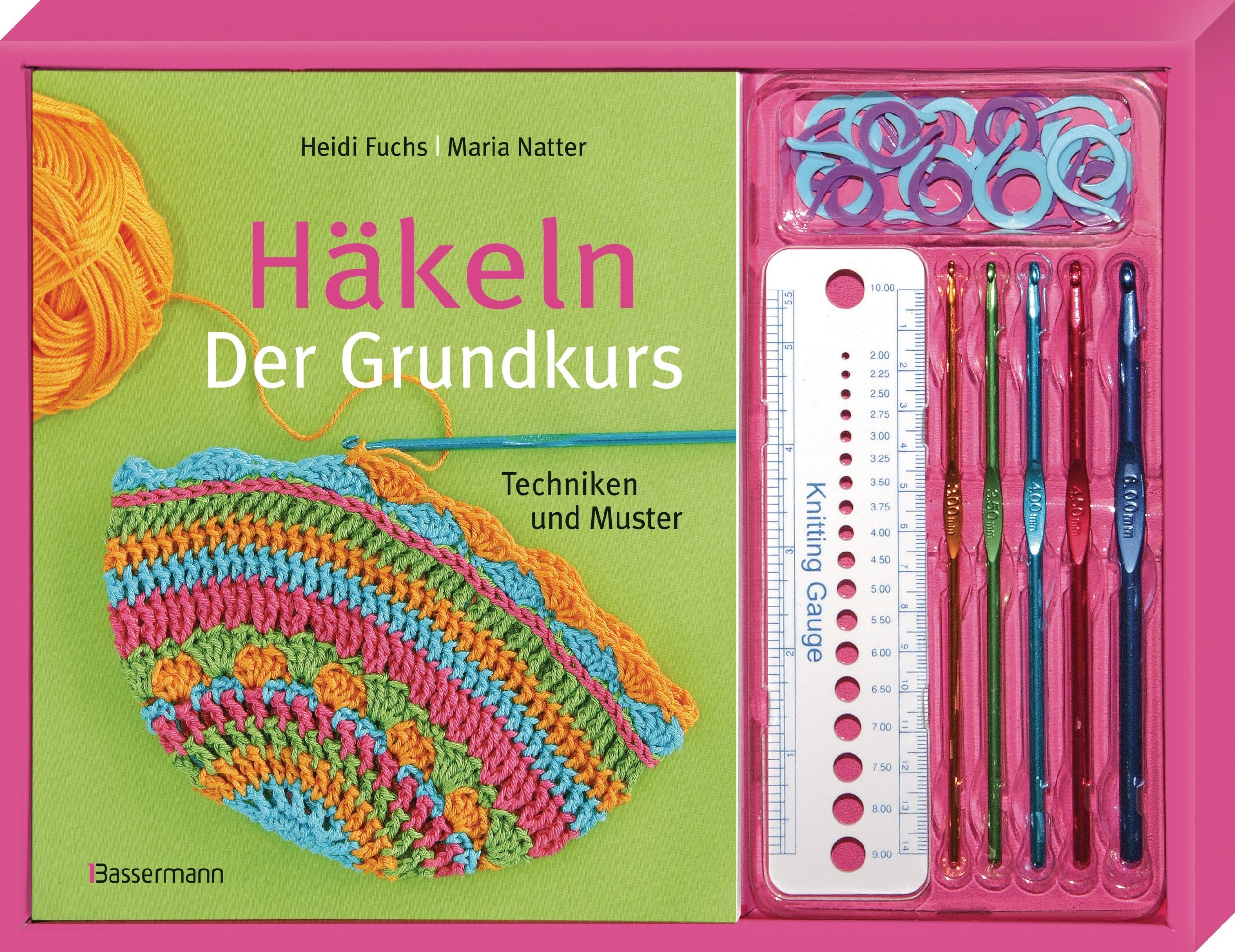 Häkeln. Der Grundkurs-Set: Techniken und Muster. Buch, 5 Häkelnadeln, Lineal und 20 Maschenmarkierungsringe Hobbies & Crafts