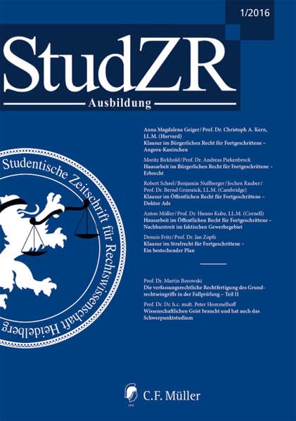 Studentische Zeitschrift für Rechtswissenschaft Ausbildung: Ausgabe 1/2016 Law